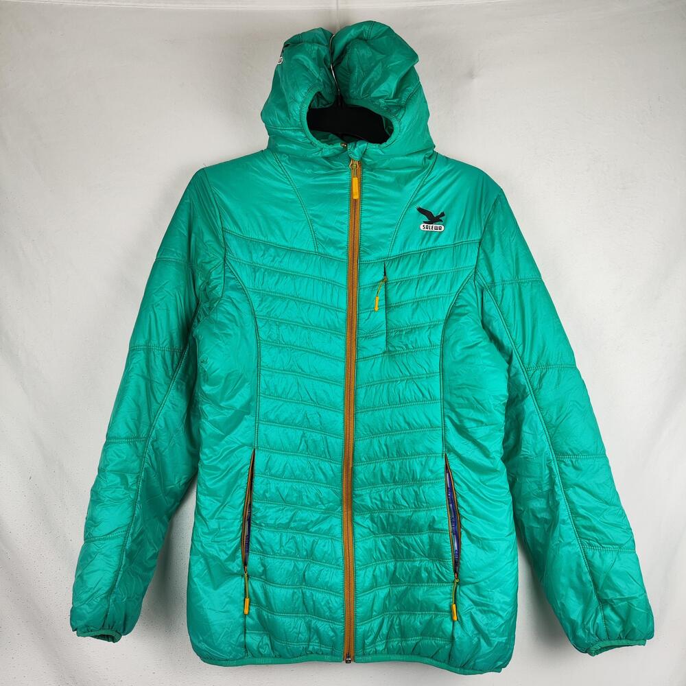 Salewa Jacket Womens XL Green Hooded Insulated Full Zip Hiking Winter Pockets